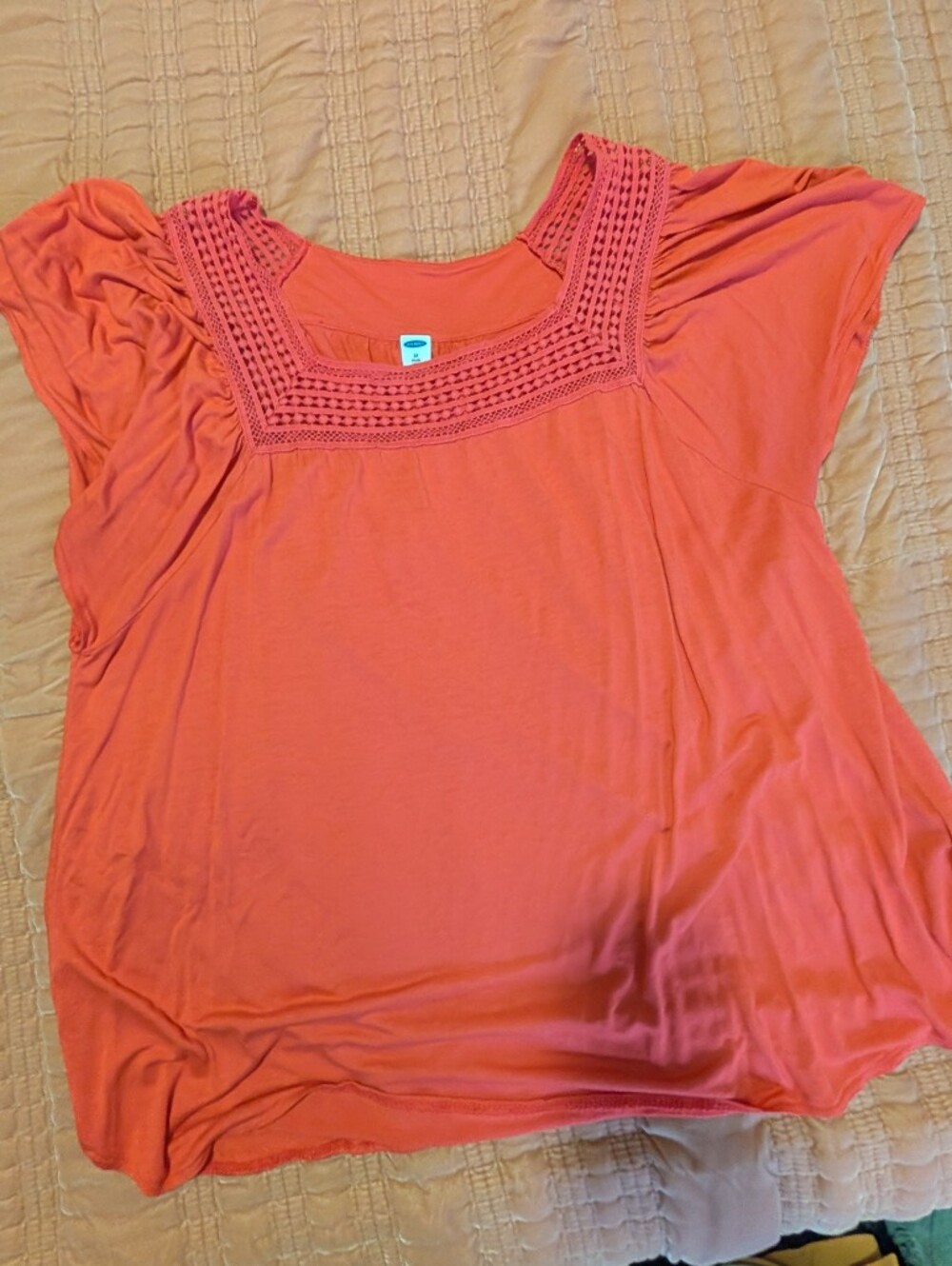 Old Navy Crochet Yoke Short Sleeve Top - Coral Pink